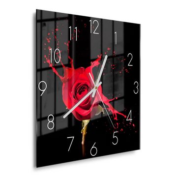 DEQORI Wanduhr 'Zerfließende Rosenblüte' (Glas Glasuhr modern Wand Uhr Design Küchenuhr)
