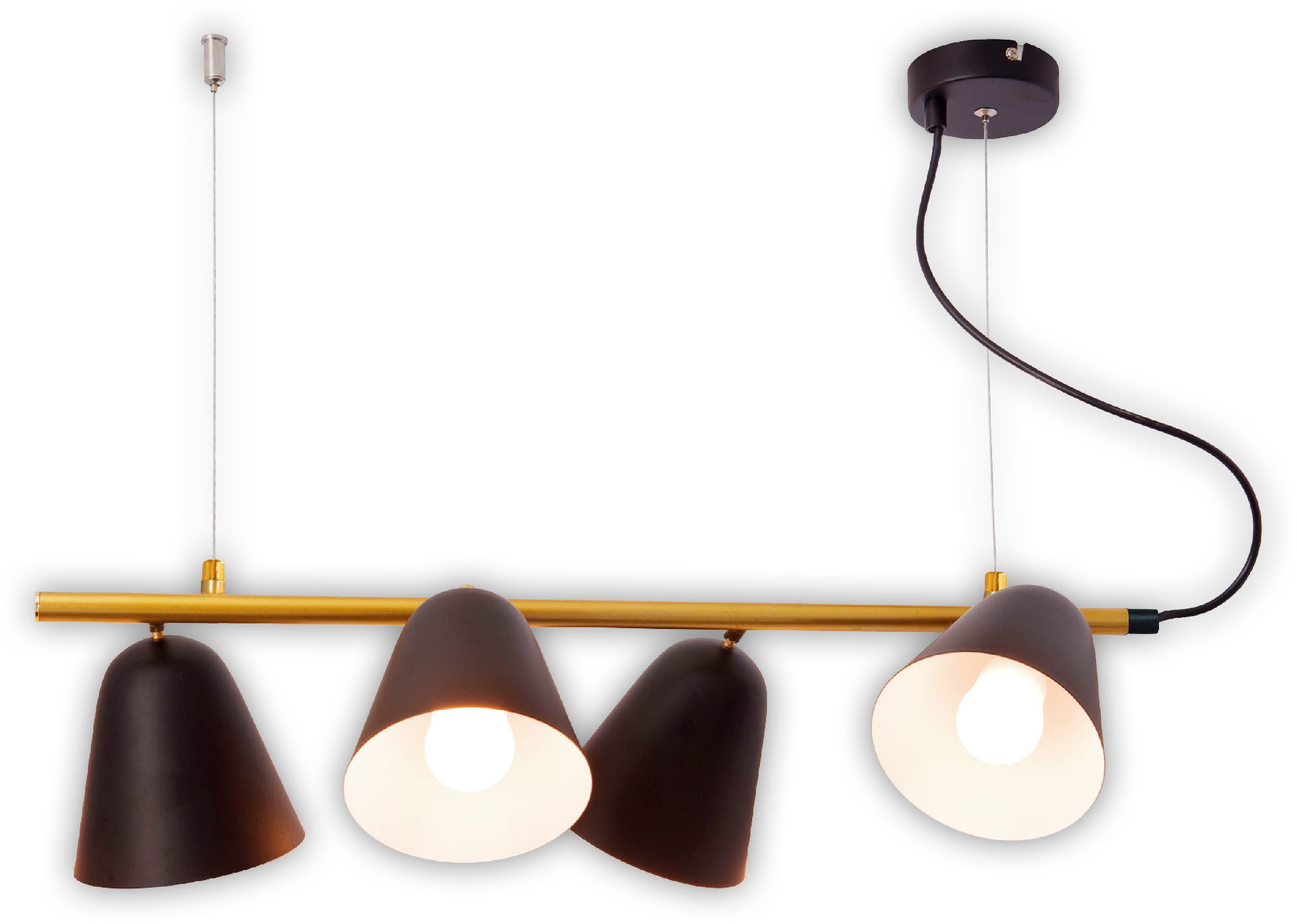 näve Pendelleuchte Triton, ohne Leuchtmittel, 4er, Schirme außen schwarz innen weiß, Stange gold, E14. max. 40W