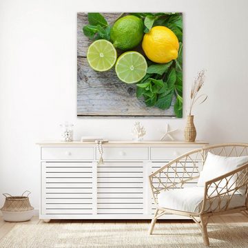 Primedeco Glasbild Wandbild Quadratisch Limetten und Zitrone mit Aufhängung, Früchte