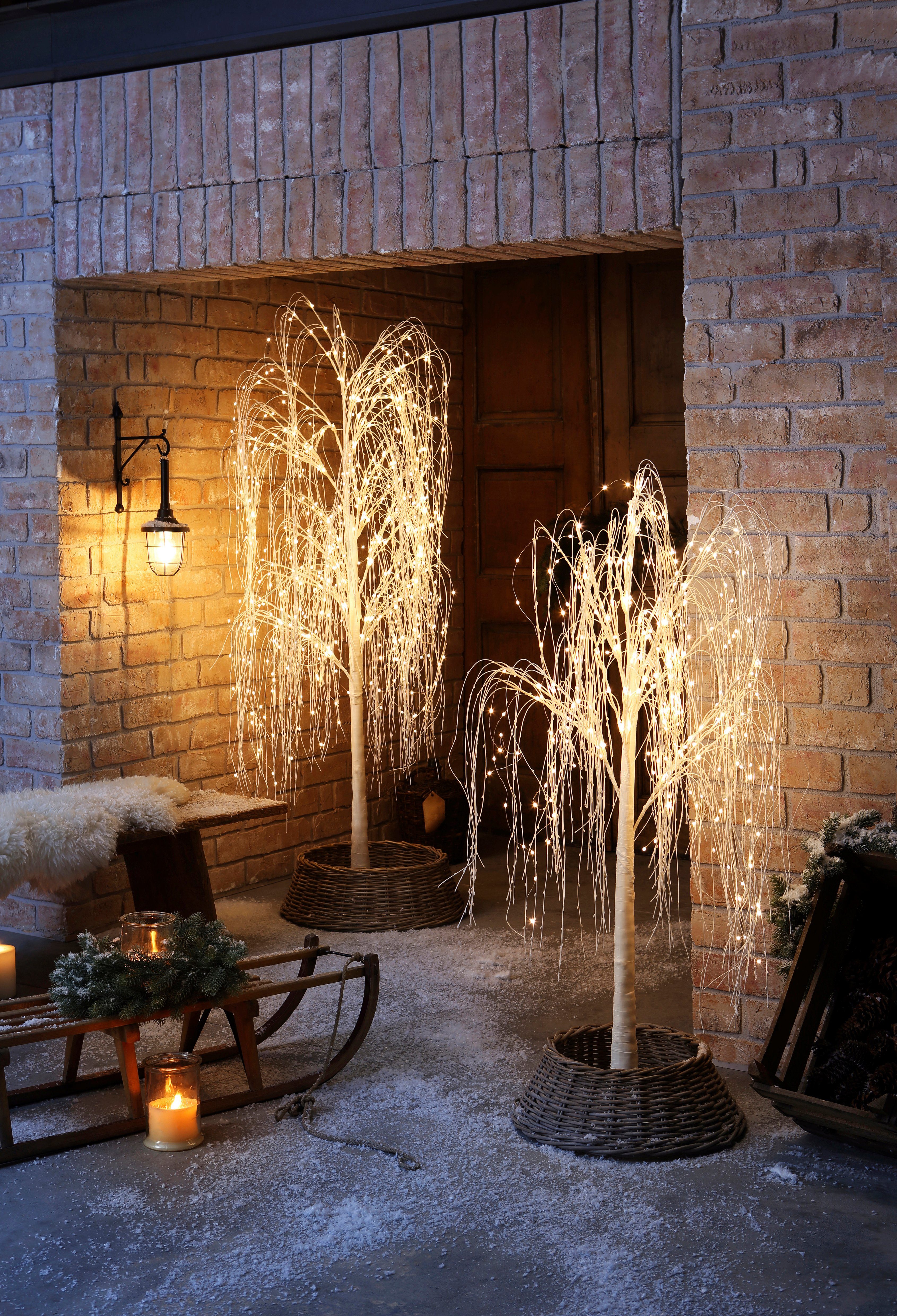 Trauerweide, Baum weiß/natur den Außenbereich für Innen- fest andas aussen, Weihnachtsdeko LED LED integriert, und