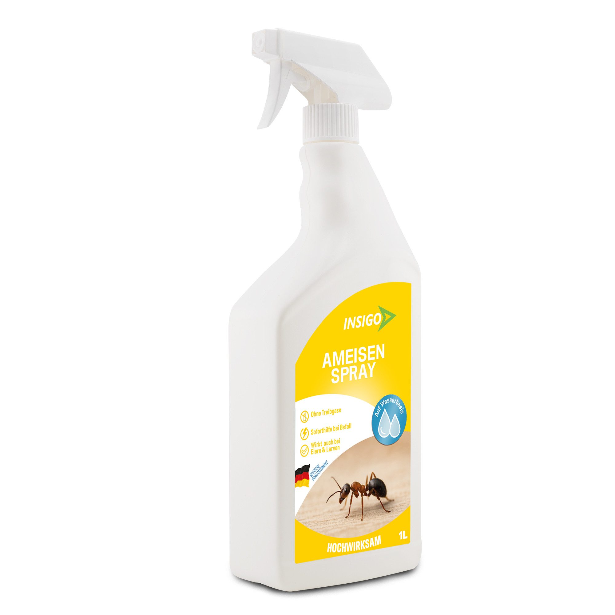 INSIGO Insektenspray Anti Ameisen Spray gegen Ameisen Mittel Larven & Eier, 1 l, 1000 ml, 1-St., biozidfreie Formel, auf Wasserbasis, geruchsarm, brennt / ätzt nicht