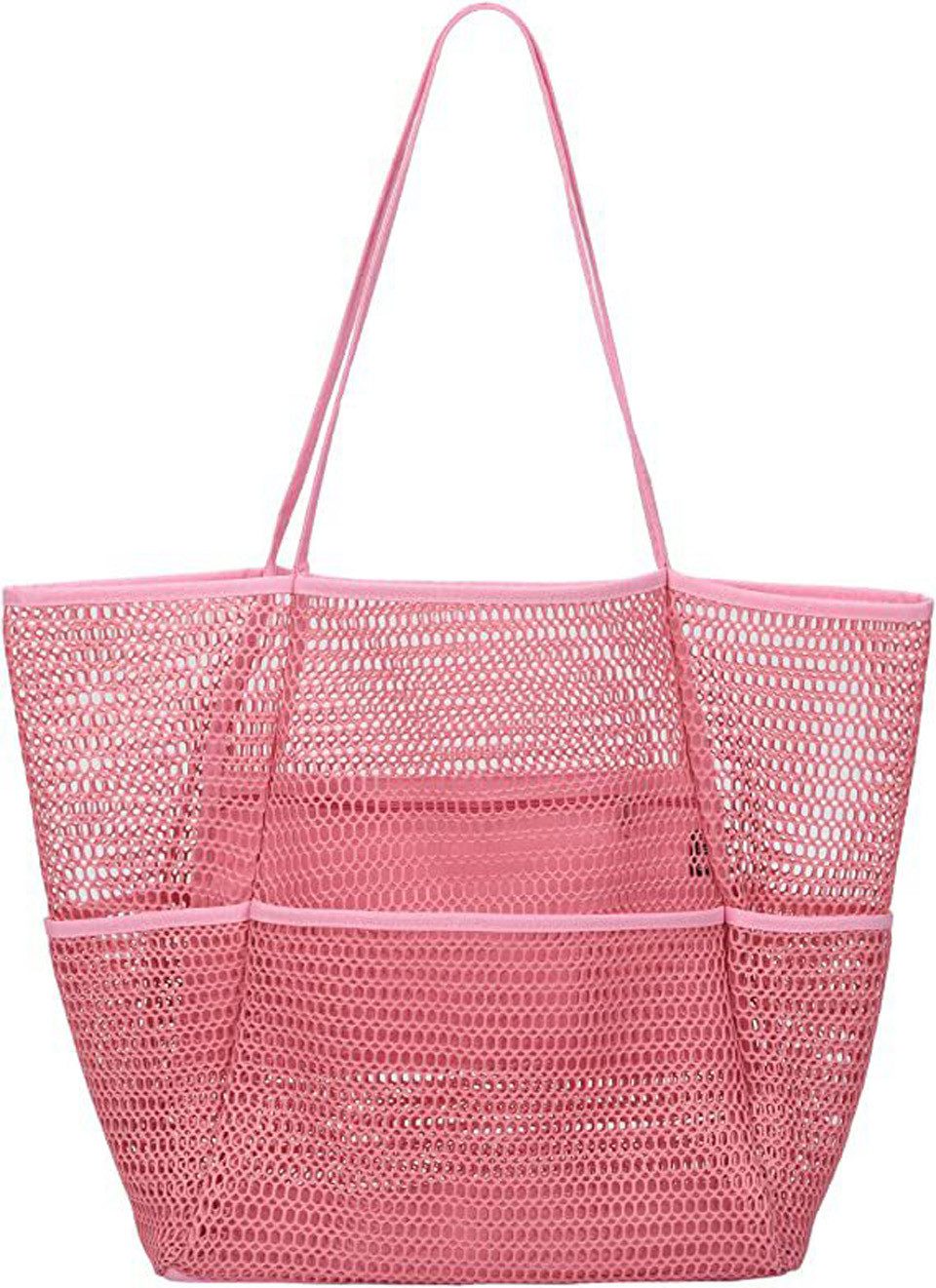 Bwecuy Strandtasche Damen Xl Familie,Badetasche, Shopper für Frauen, Netztasche Strand, Mit Reißverschluss Innentasche,Faltbare Leichte Mesh Strandtasche Korb