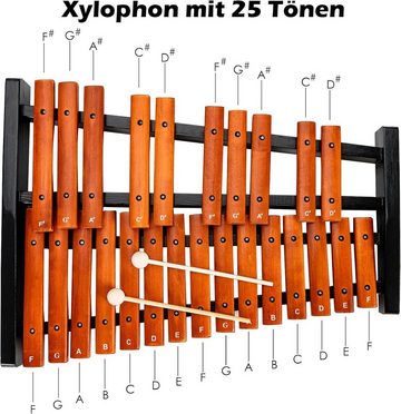 KOMFOTTEU Xylophon mit 25 Tönen, mit 2 Schlägeln & Tragetasche & Solider Basis
