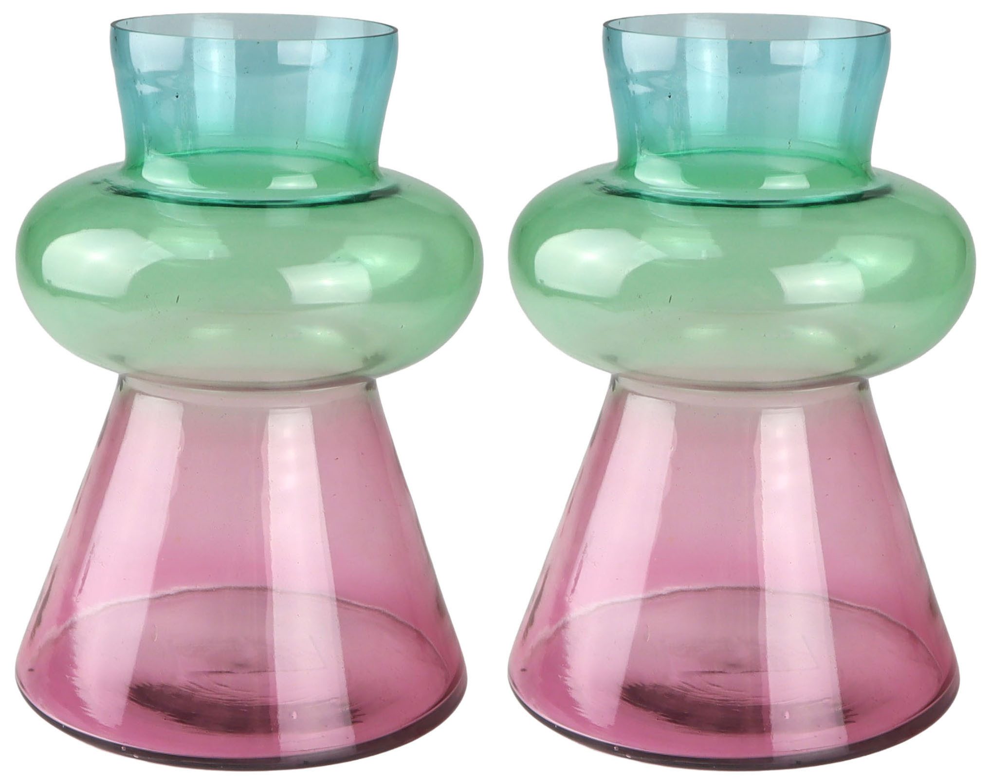 s.Oliver Dekovase Glasvase in bunter Farbkombination: blau, grün, rosa (2 St., jeweils 22cm hoch), Tischvase im 2er Set, 3-farbiges Design in moderner Form