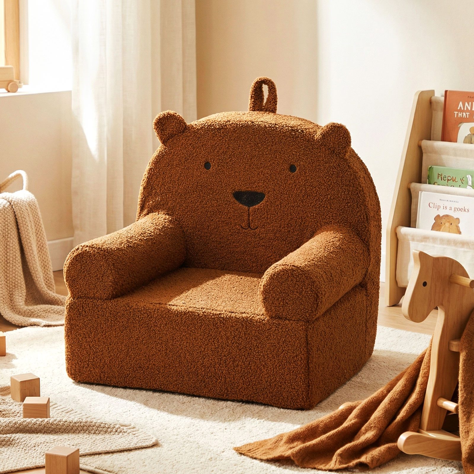 COSTWAY Kindersofa, Kindersessel gepolstert mit Griff, aus Teddystoff