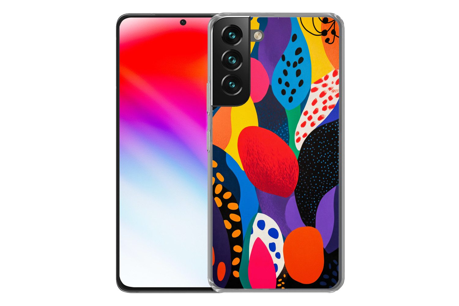 MuchoWow Handyhülle für Samsung Galaxy S22 Blumen - Blätter - Abstrakt - Rot, Phone Case, Silikon, Schutzhülle Dünn