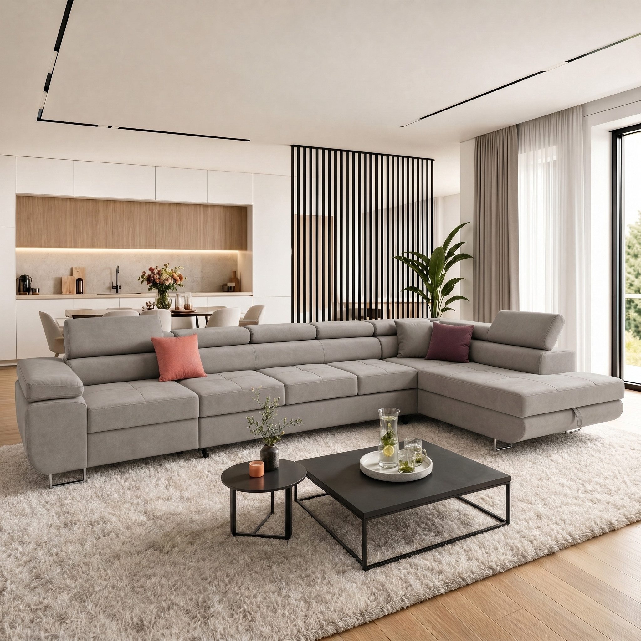 Muffo Ecksofa WILD XXL, mit Bettkasten, Hohe Metallfüße, verstellbare Kopfstützen, Liegefläche 125x240