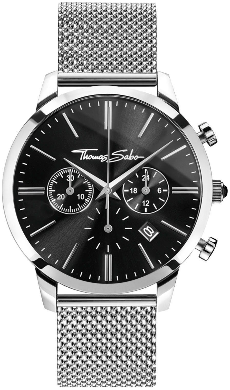 THOMAS SABO Chronograph REBEL SPIRIT CHRONO WA0245-201-203-42 MM, Quarzuhr, Armbanduhr, Herrenuhr, Datum, Stoppfunktion, Onyx