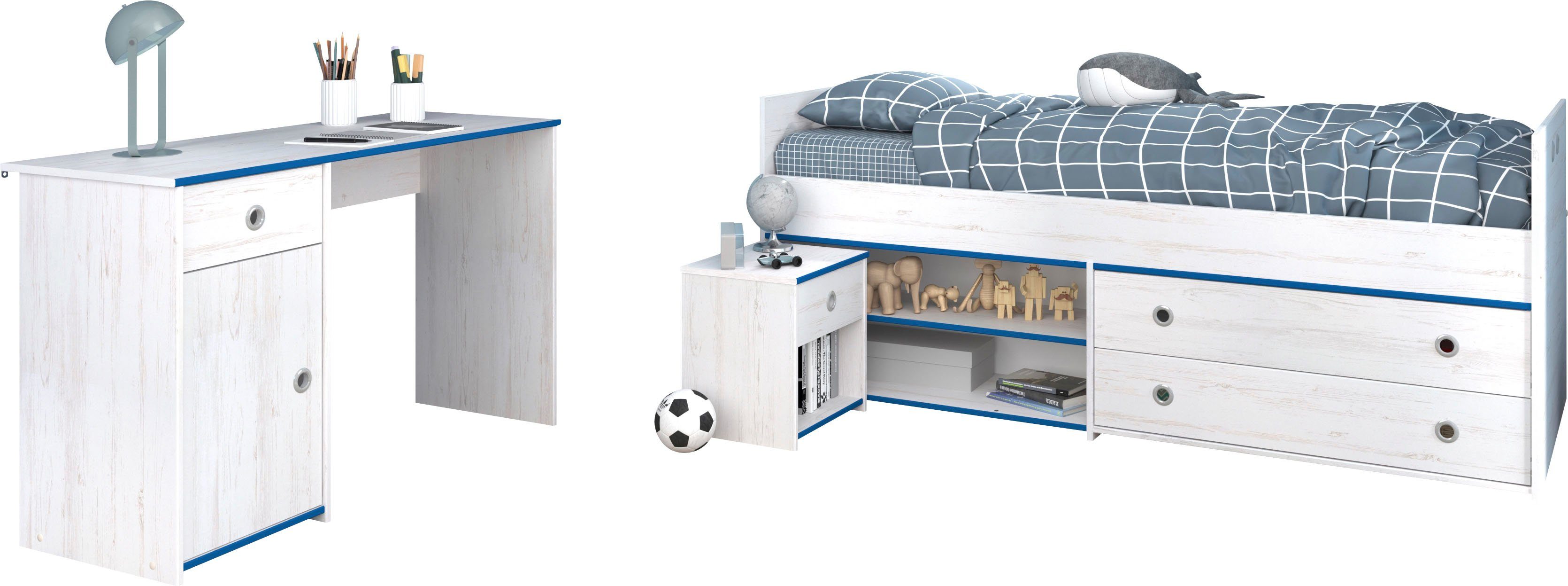 Parisot Jugendzimmer-Set Smoozy, (3-tlg., Stauraumbett, Nachttisch und Schreibtisch)