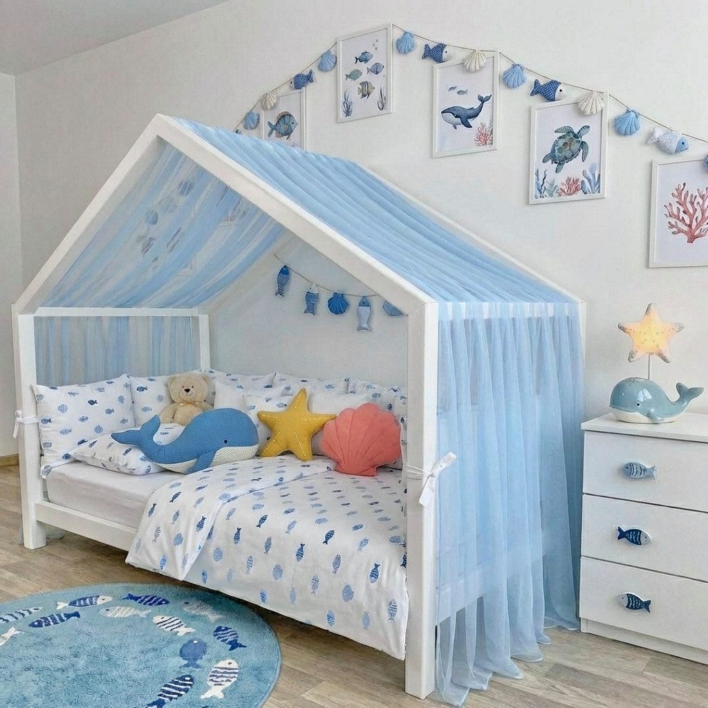 Baby Fancyroom Betthimmel Premium Hausbett Himmel aus Tüll, Betthimmel für Kinderbett, Baldachin, gekräuselt