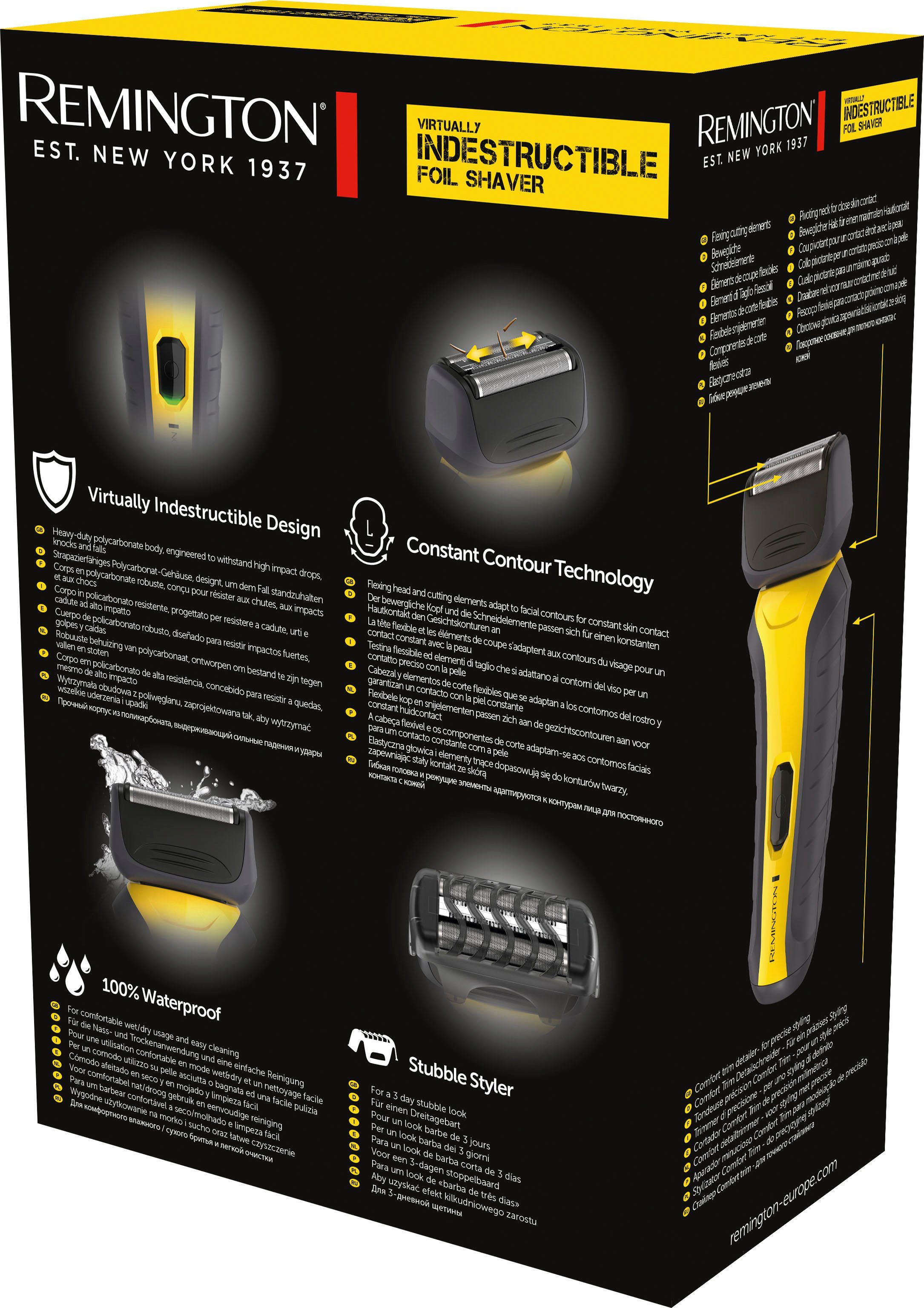 PF7855 Remington Indestructible 1, mit Aufsätze: schlagfestem Folienrasierer, Elektrorasierer Virtually Gehäuse