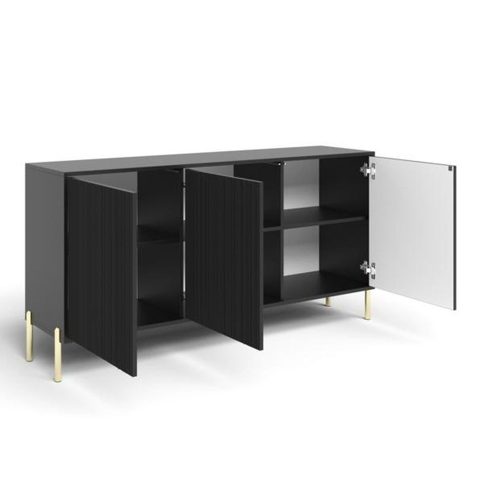 Xlmoebel Sideboard XLMOEBEL schwarzes Sideboard mit drei Türen und Regalfächern (Sideboard, 1 St., 154 x 38 x 80 cm), Made in Europa
