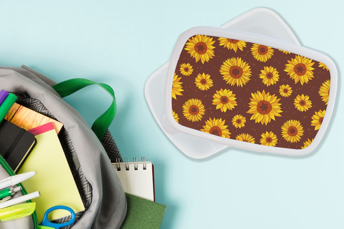 MuchoWow Lunchbox Sonnenblume - Muster, Jungs weiß - Flora Brotbox Kinder - und und Erwachsene, für Brotdose, Kunststoff, für Mädchen Bohème (2-tlg)