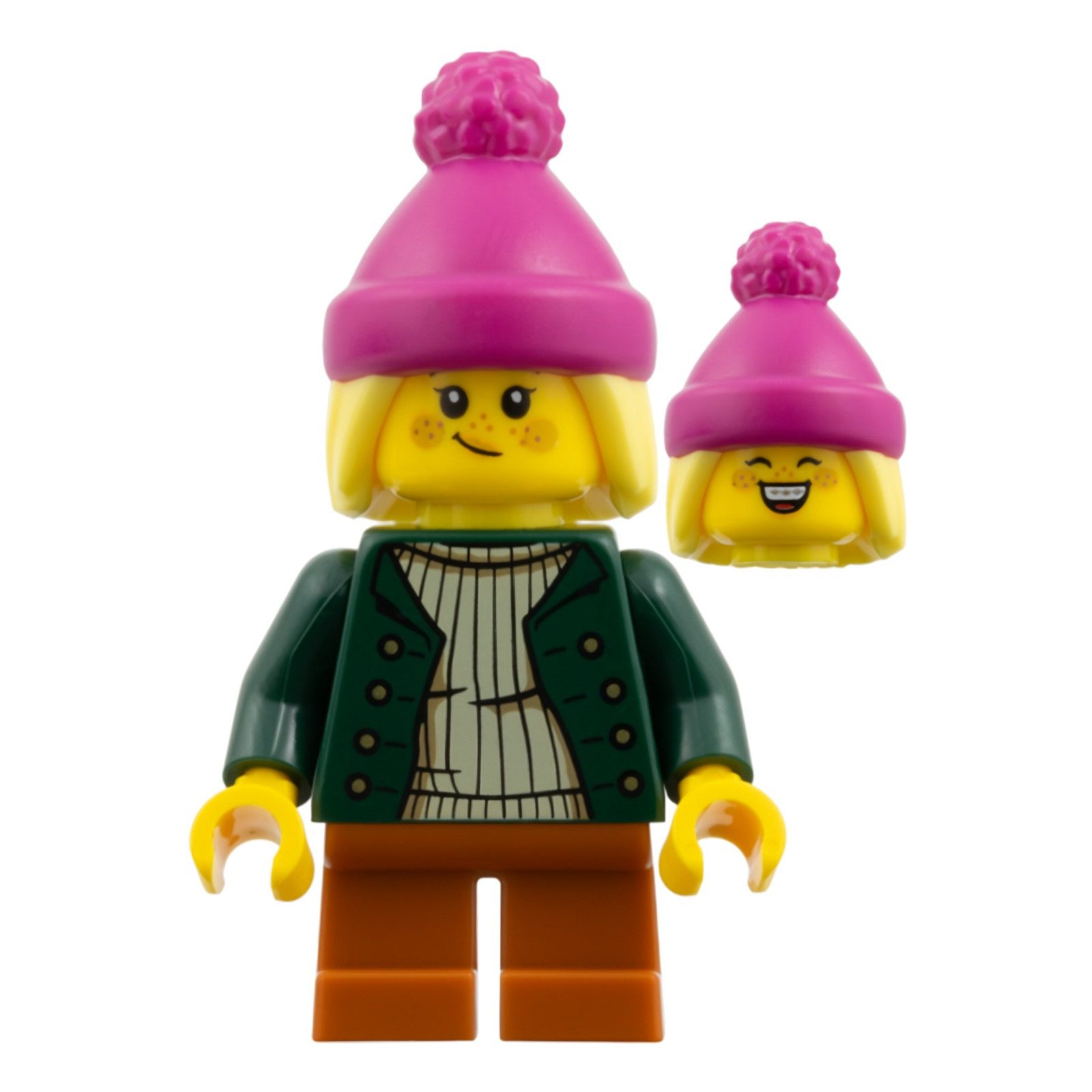 LEGO® LEGO Minifigur Girl - Magenta Beanie, Dark Green Jacket, Dark (hol390) Spielbausteine