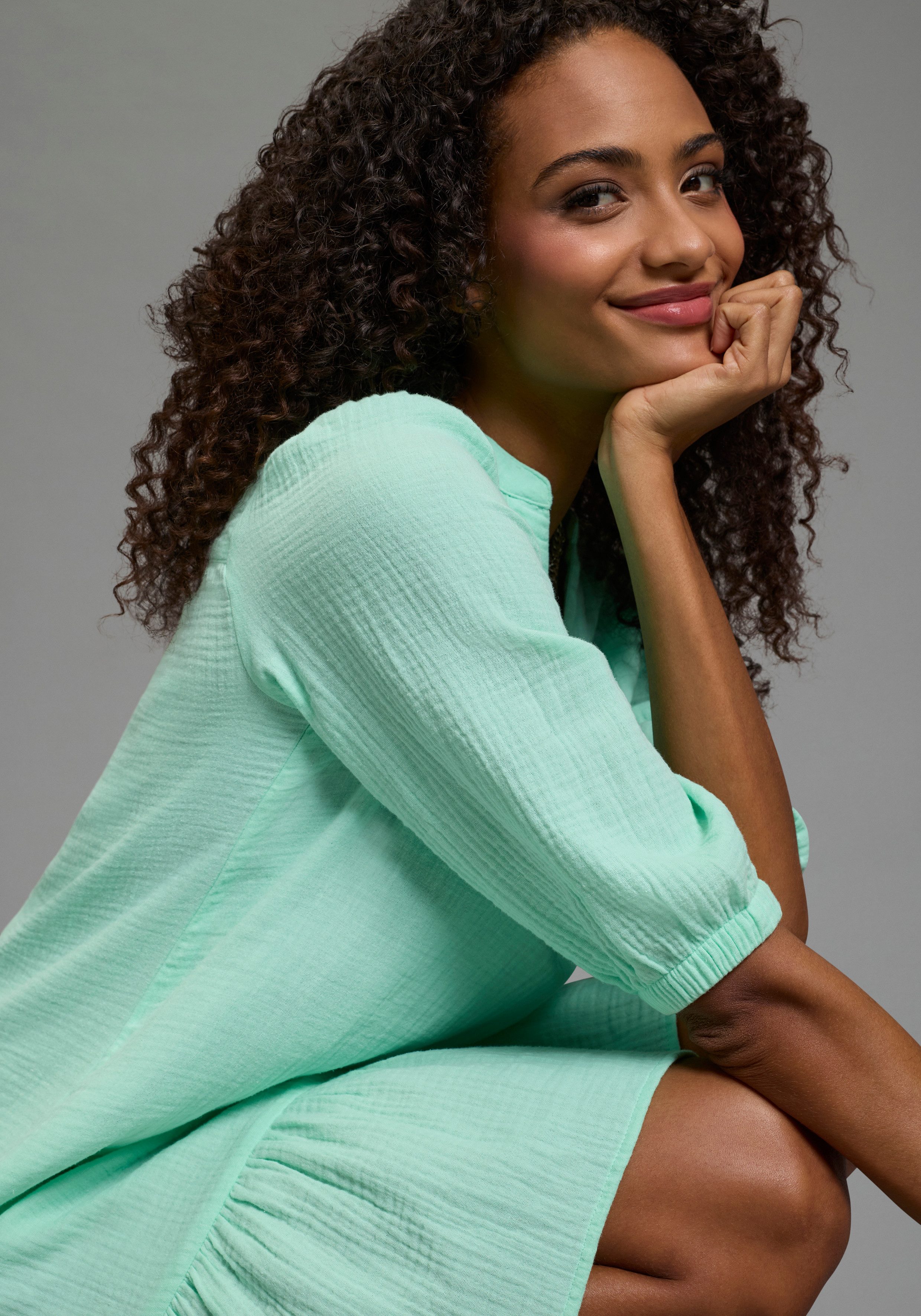 Laura Scott Sommerkleid kniebedeckend, für Casualmode und Partymode, aus Baumwoll-Musselin