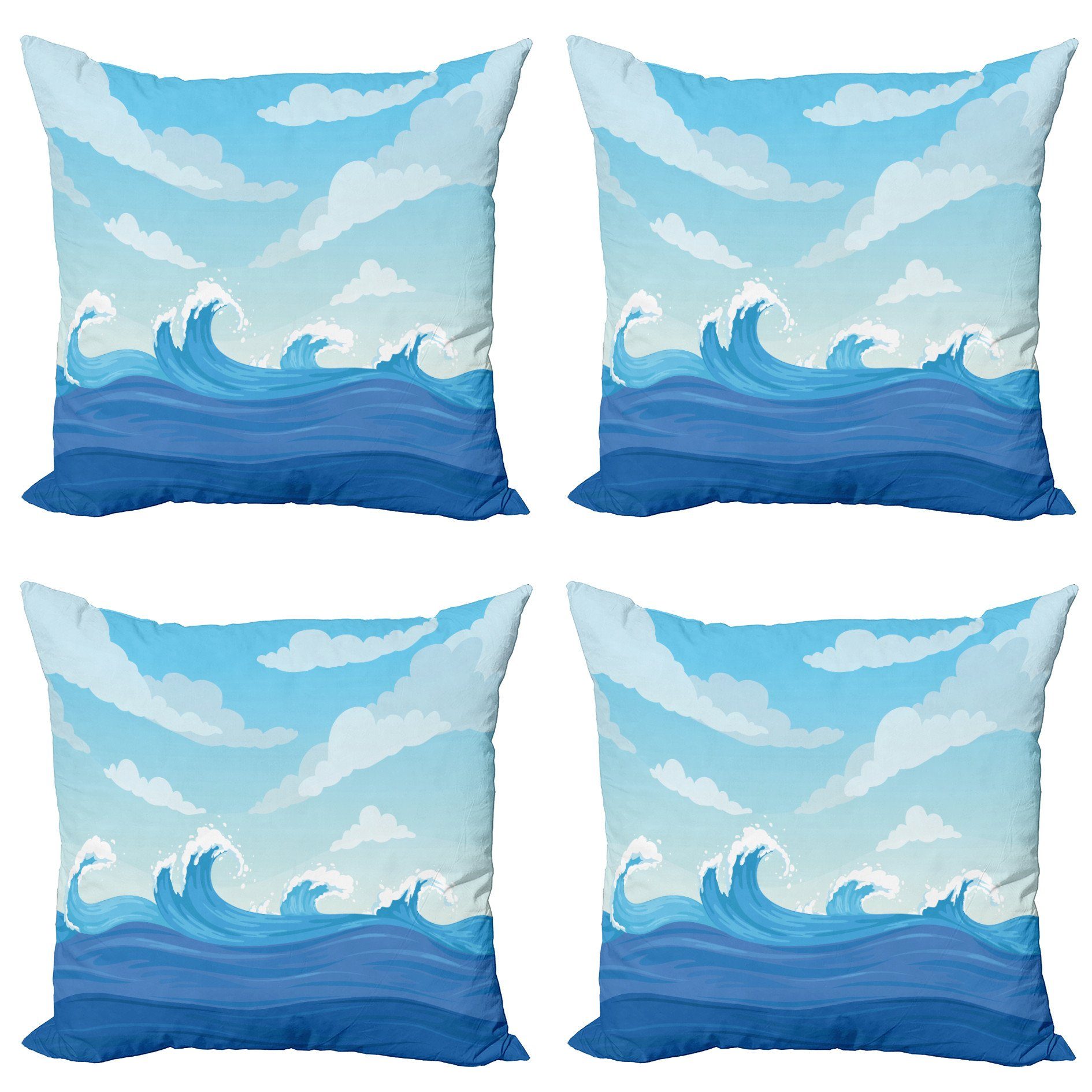 Kissenbezüge Modern Accent Doppelseitiger Digitaldruck, Abakuhaus (4 Stück), Welle Blaue Töne Ozean Illustration