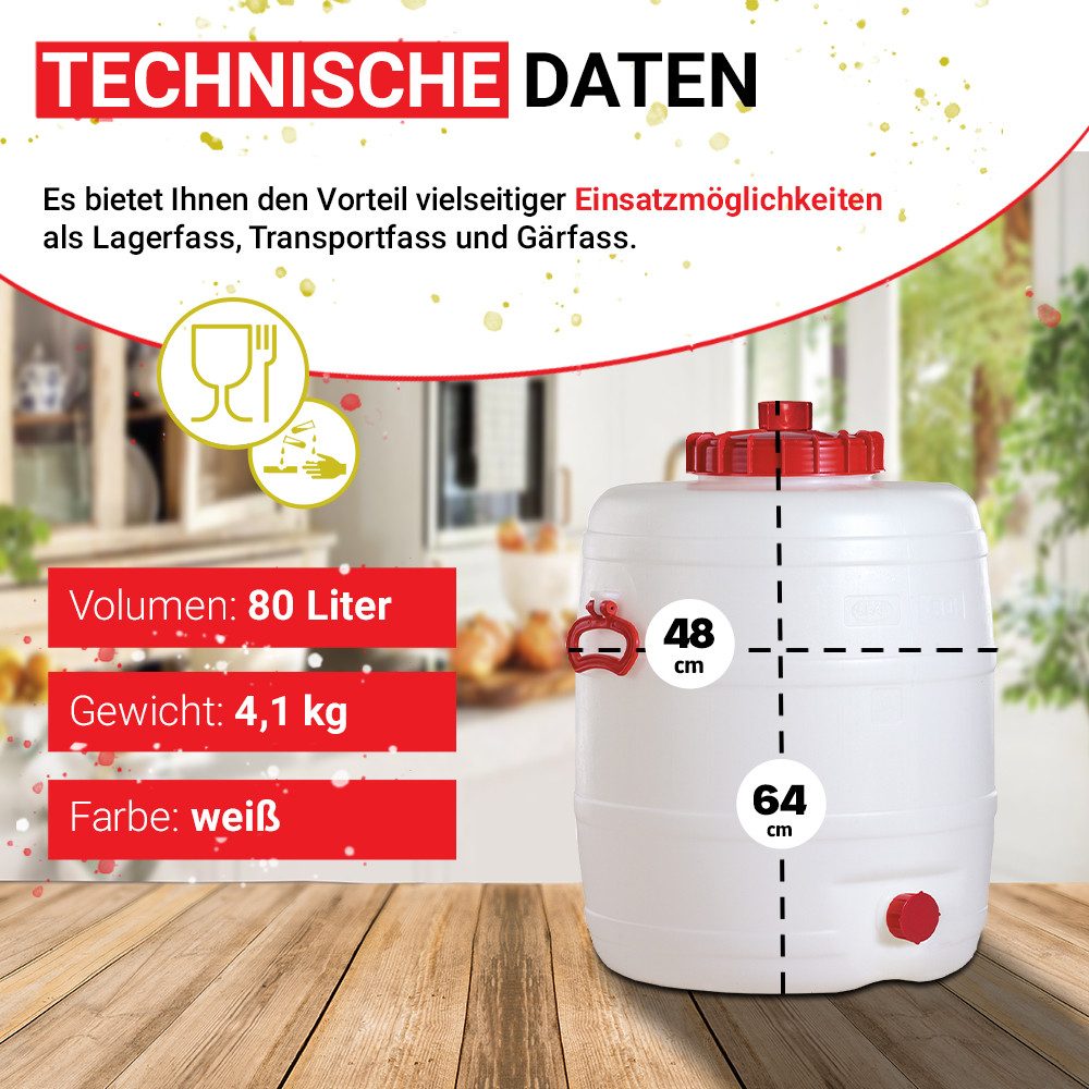 Graf Kanister Universal-Fass 80 Liter rund aus lebensmittelechten PE