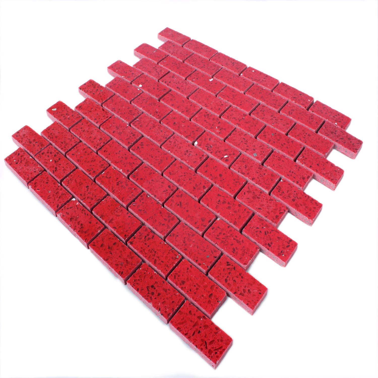 Mosafil Mosaikfliesen Mosaikfliesen Kunstharz Quarz Rot, Naturstein-Quarzkomposit 30.000x30.000, rot, Verlegefertig auf ein Netz geklebt - Wasserfest
