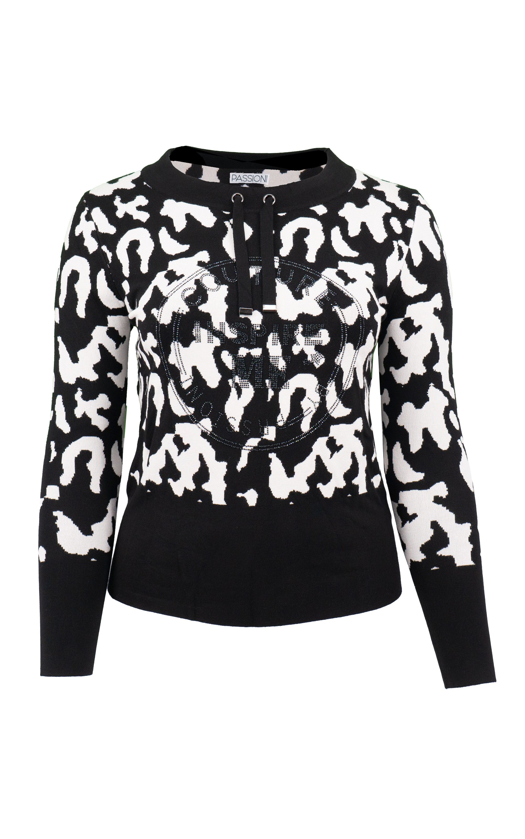 Passioni Strickpullover mit Leomuster und Strassdetails günstig online kaufen