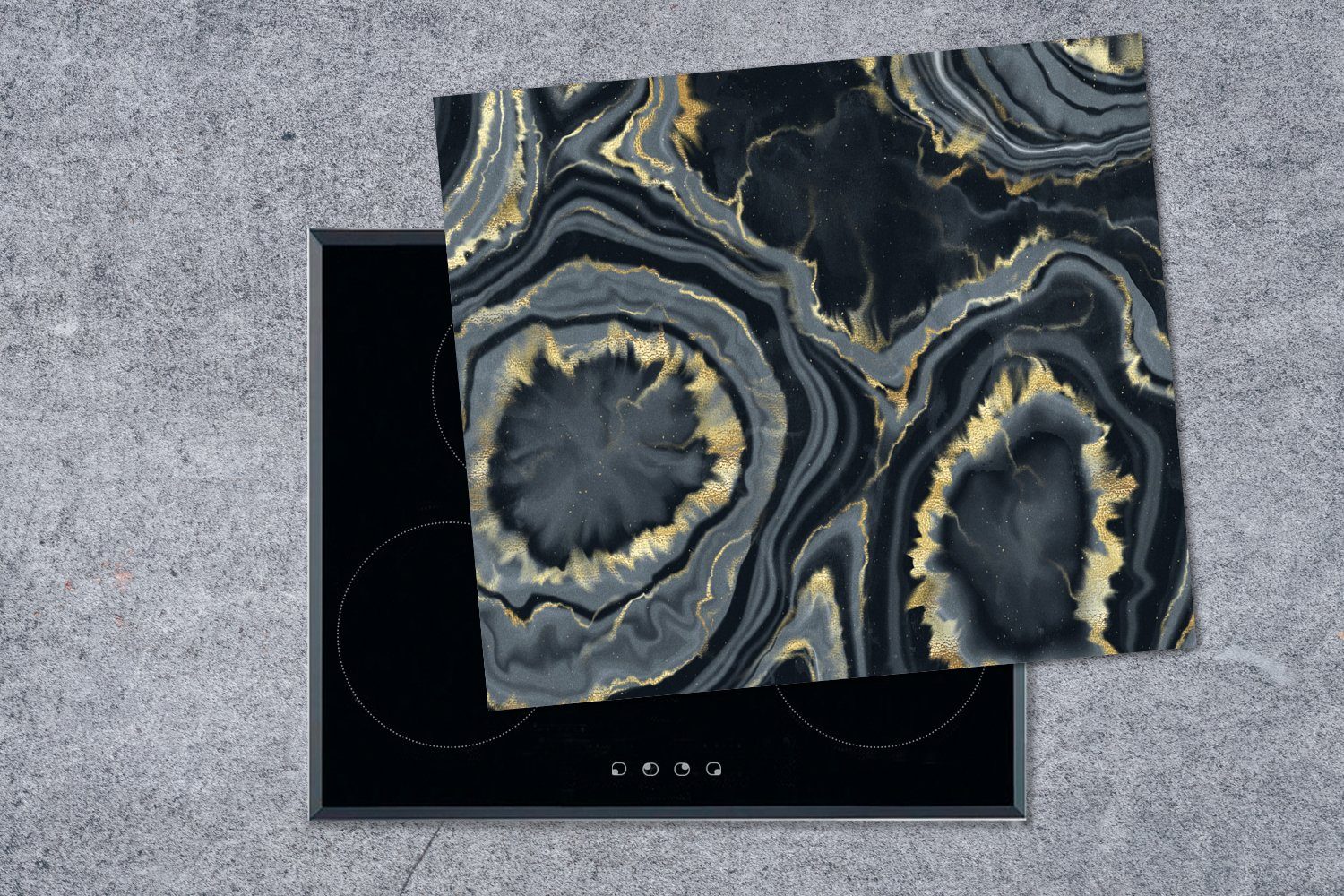 - Herdblende-/Abdeckplatte Steine, - Induktionskochfeld, Gold cm, (1 Geode - Marmor tlg), 57x51 Ceranfeldabdeckung Vinyl, MuchoWow Induktionsschutz,