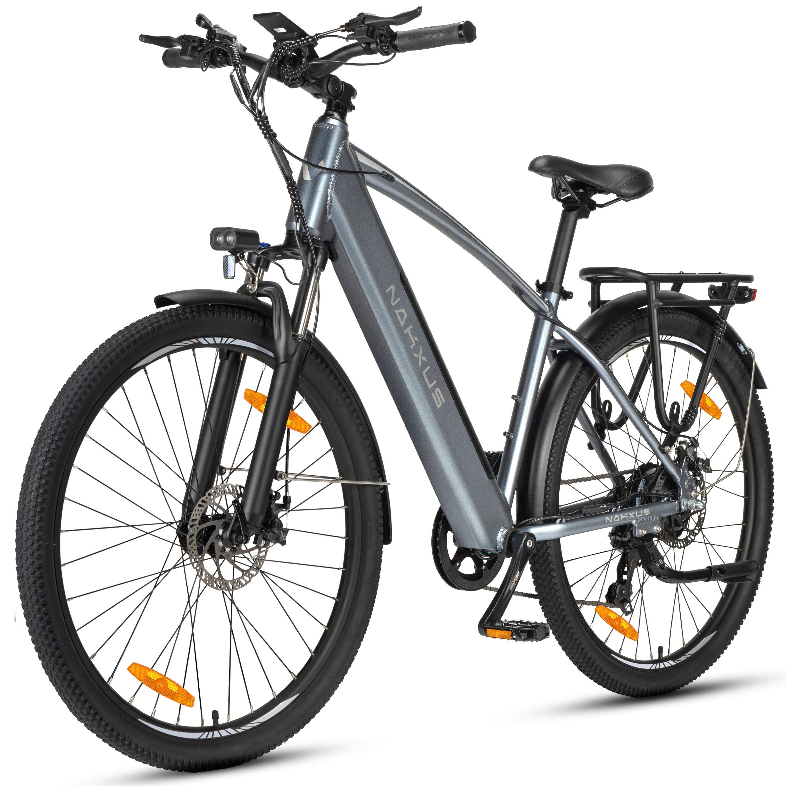 Vankel E-Bike Trekkingrad 27,5 Zoll Trekkingrad für Damen und Herren, 7 Gang, 450Wh max.70Km, 7 Gang Schimano Schaltwerk, Kettenschaltung, Heckmotor, 450 Wh, City Pedelec mit digitalem Display, leicht und aufladbar