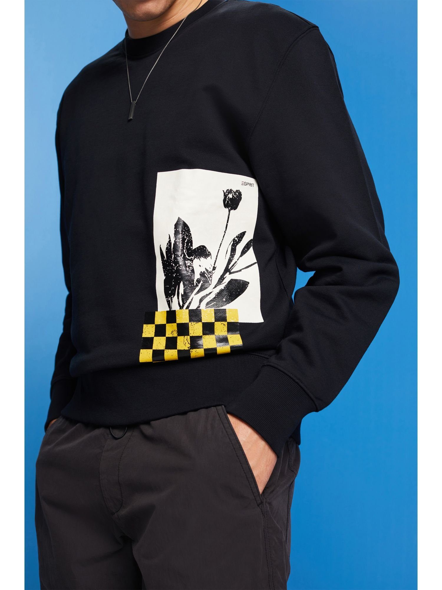 Esprit (1-tlg) mit Baumwolle Print, Rundhals-Sweatshirt % Sweatshirt BLACK 100