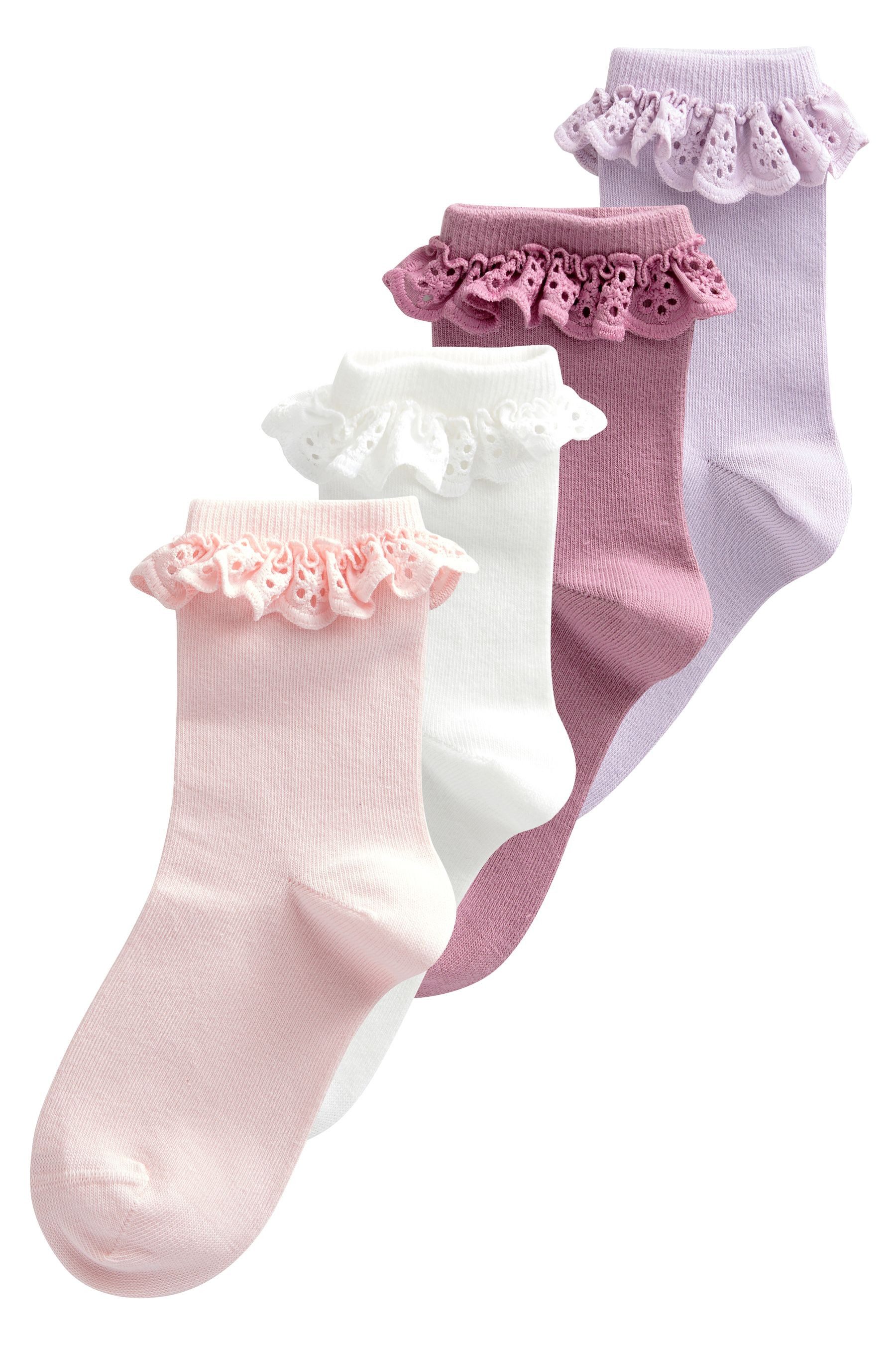 Kurzsocken Socken mit Rüschenrand und Baumwolle, 4er-Pack