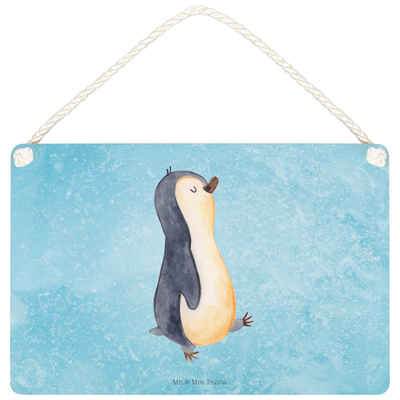 Mr. & Mrs. Panda Hinweisschild DIN A5 Pinguin marschierend - Eisblau - Geschenk, Tür Schild, Schild, (1 St)