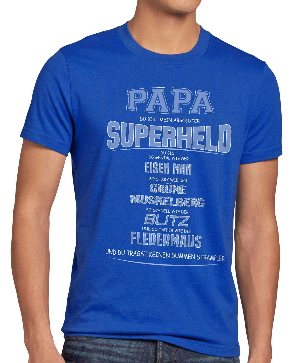 style3 Print-Shirt Herren T-Shirt Papa Superheld Super Held Hero Fun Funshirt Spruch Shirt Vatertag blau