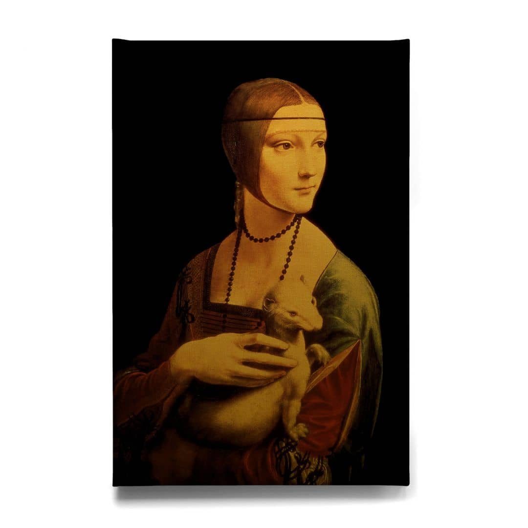 Leinwandbild Wandbild Da Dame Vinci handmade mit Gold Kunstdruck, Leinwandbild Wall Art Vintage K&L Wohnzimmer Hermelin