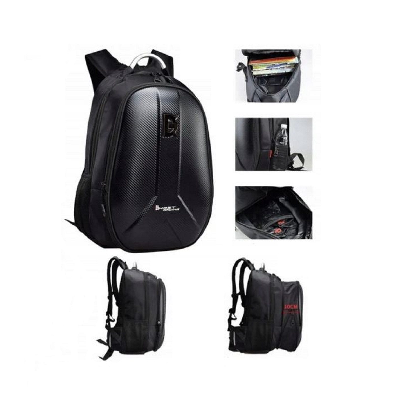 QLS Rucksack für Motorrad 53x40 cm mit USB-Anschluss Schwarz, Schwarz Wasserdicht Leicht 53x40x20 cm