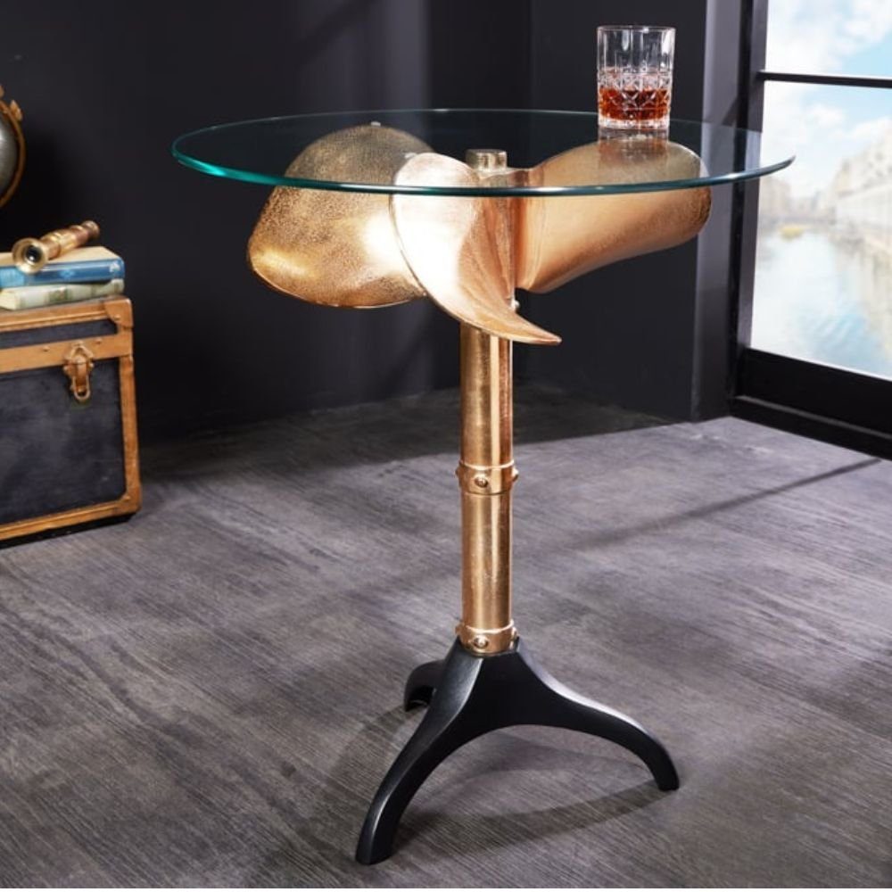 LebensWohnArt Esstisch Maritimer Design-Tisch ELICA H73xD60cm gold-schwarz Beistelltisch