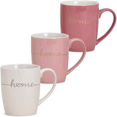 matches21 HOME & HOBBY Becher Kaffeetassen Schrift Home Herz weiß rosa pink Porzellan 3er 10 cm, Porzellan