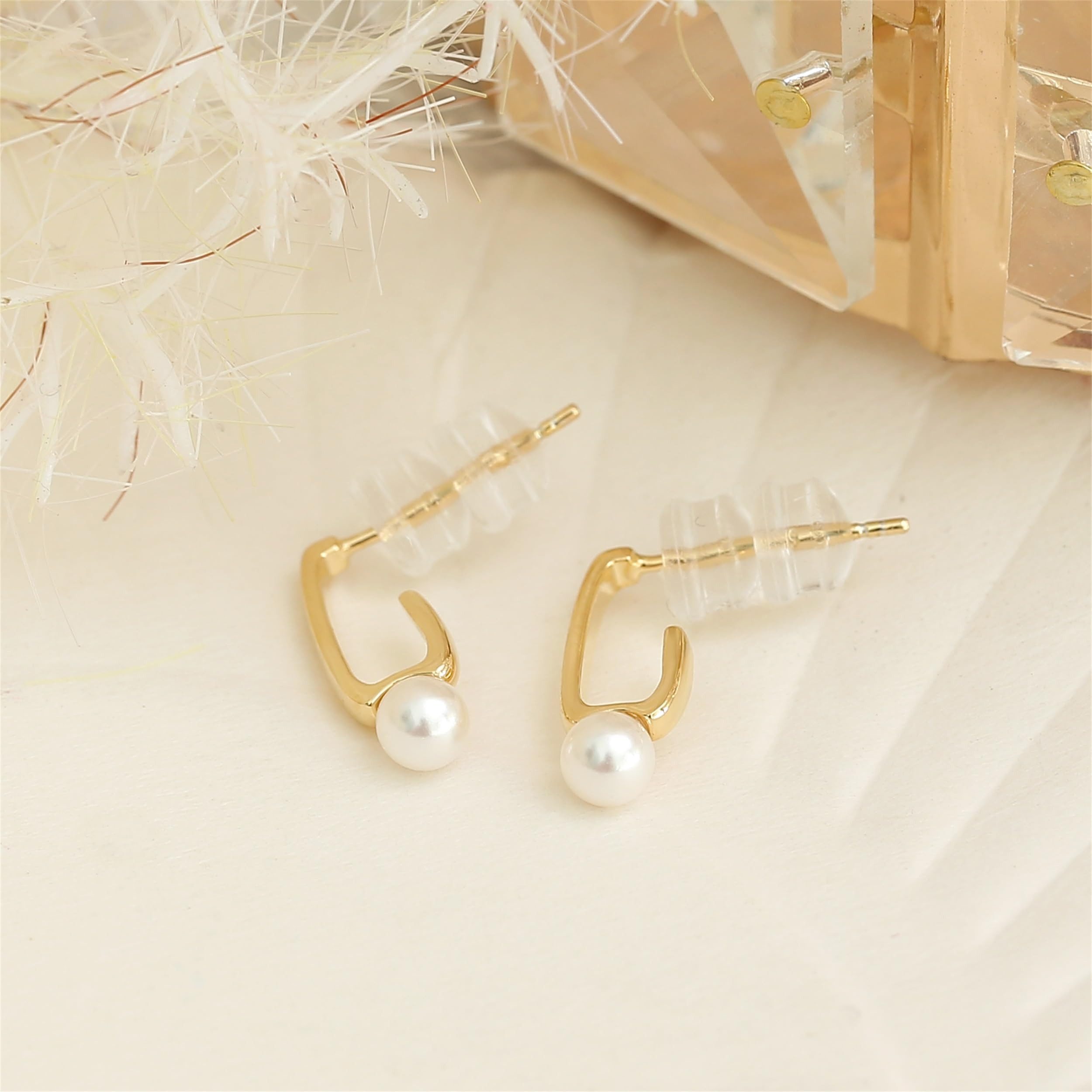 Made by Nami Perlenohrringe Gold mit Süßwasserperlen aus 925 Sterling Silber, Geschenke für Frauen Wasserfester Schmuck