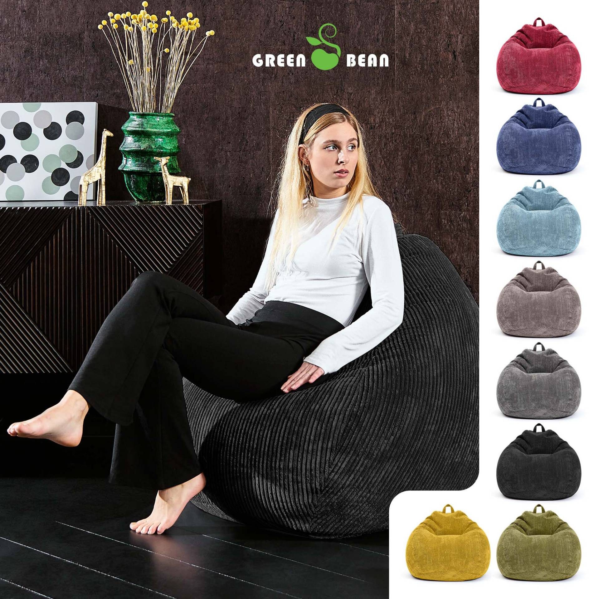 Green Bean Sitzsack Indoor Sitzsack Scoop 90x110cm - Cord (Indoor Sitzsack 90x110cm aus Cordstoff mit EPS-Perlen Füllung, Kuschelig Weich Waschbar - Drinnen Bodenkissen Liegekissen Sitzkissen), Sitzhocker Relax-Sessel Kinder Erwachsene Stoff