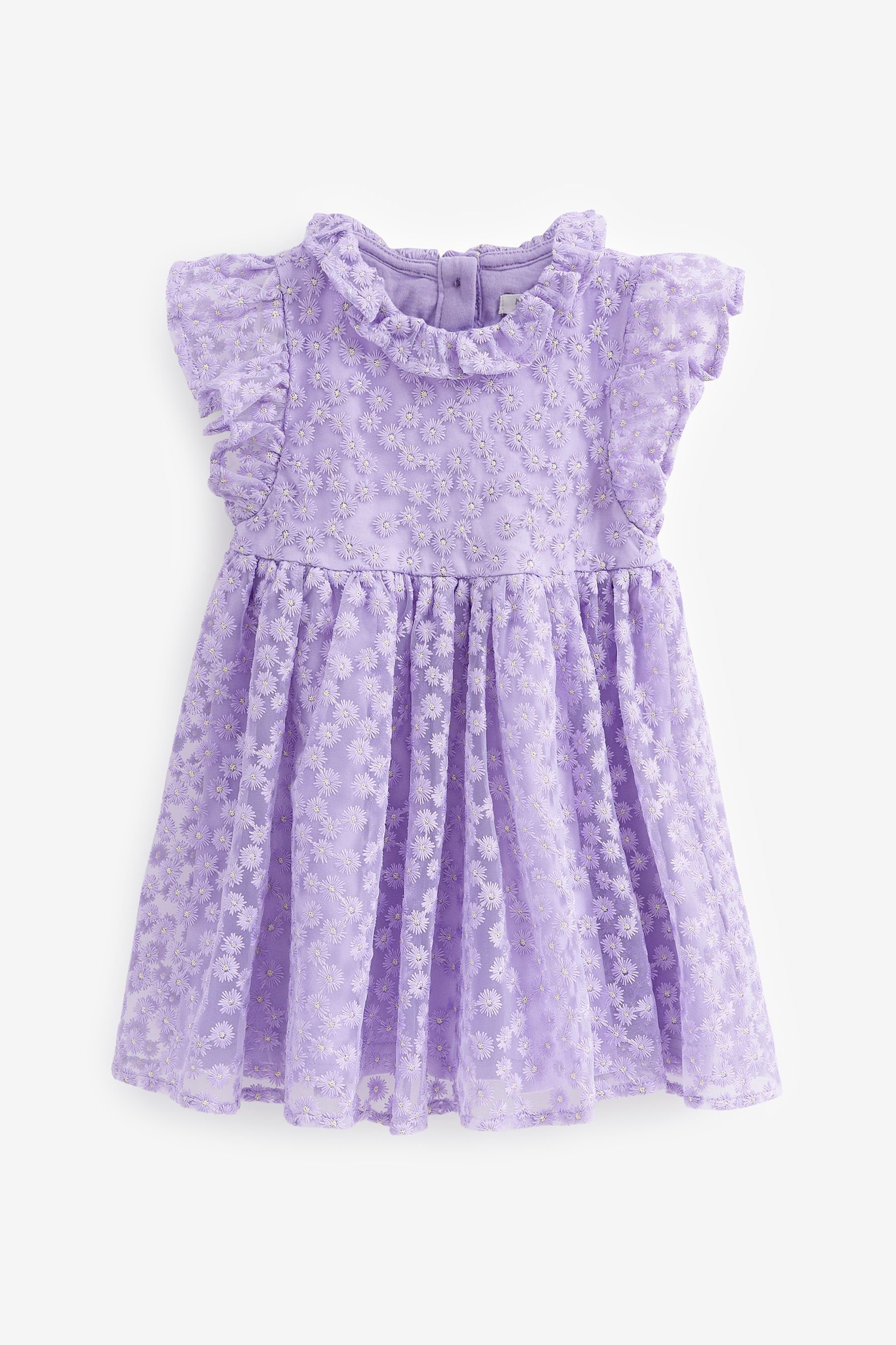 (1-tlg) Spitzenkleid kurzen Kleid mit Lilac Rüschenärmel Next Purple