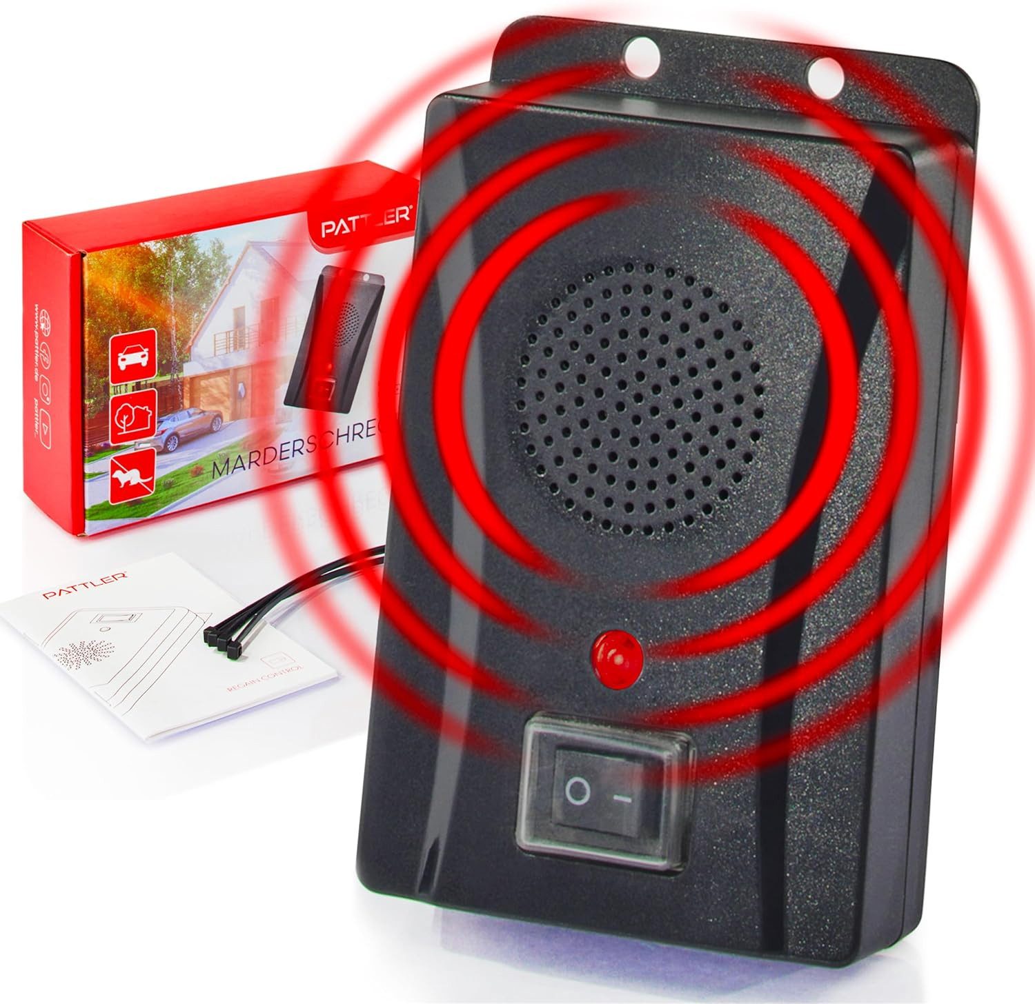 Pattler Ultraschall-Tierabwehr Marderschreck Auto batteriebetrieben für ca. 40m², 1-tlg., Marderabwehr Auto, Haus, Dachboden, Garten, Ultraschall & Anti Gewöhnungseffekt, Marderschutz mit Batteriebetrieb