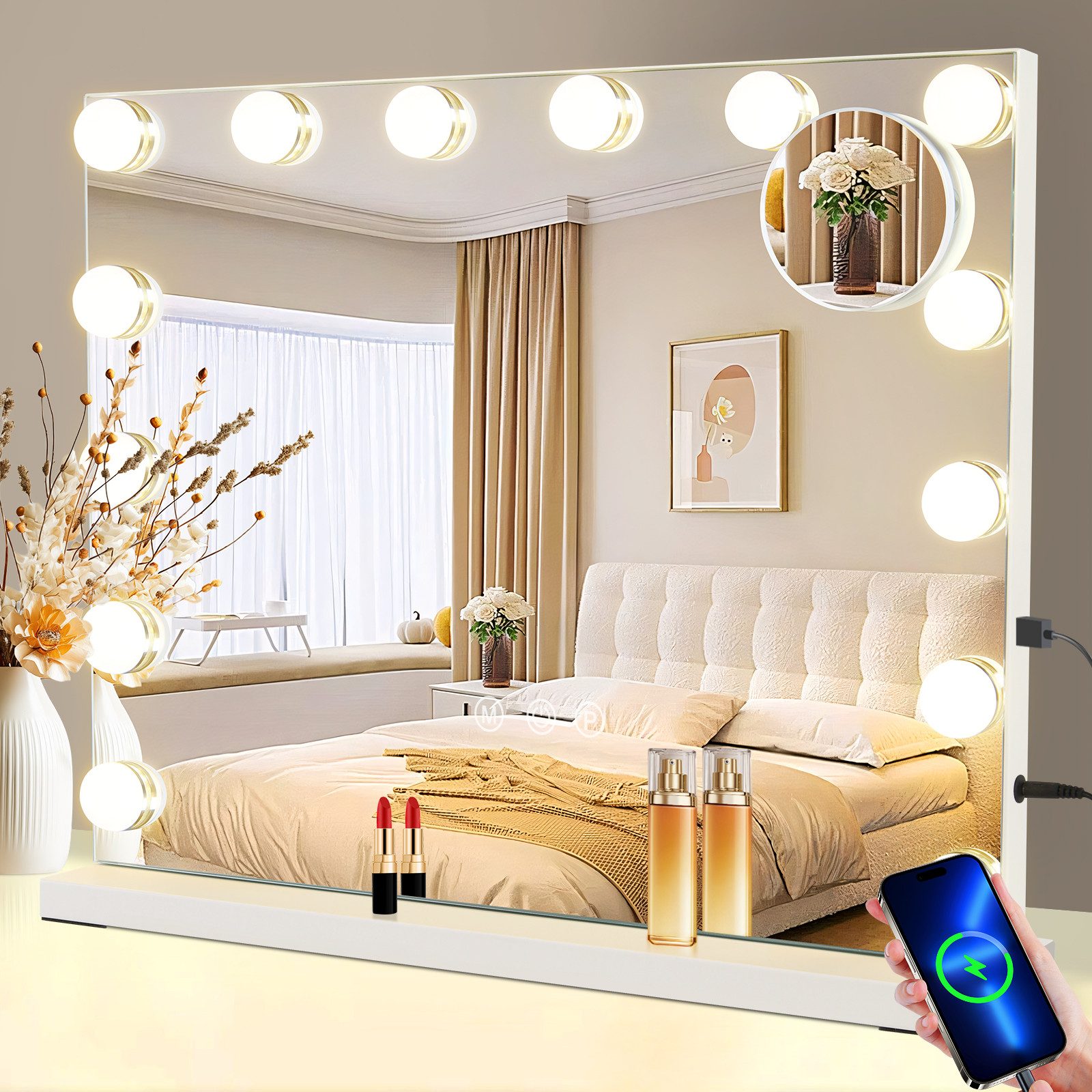 Nettlife Schminkspiegel mit Licht Spiegel 3 Farben USB Touch-Steuerung Hollywood (1-St), Schlafzimmer, Wohnzimmer