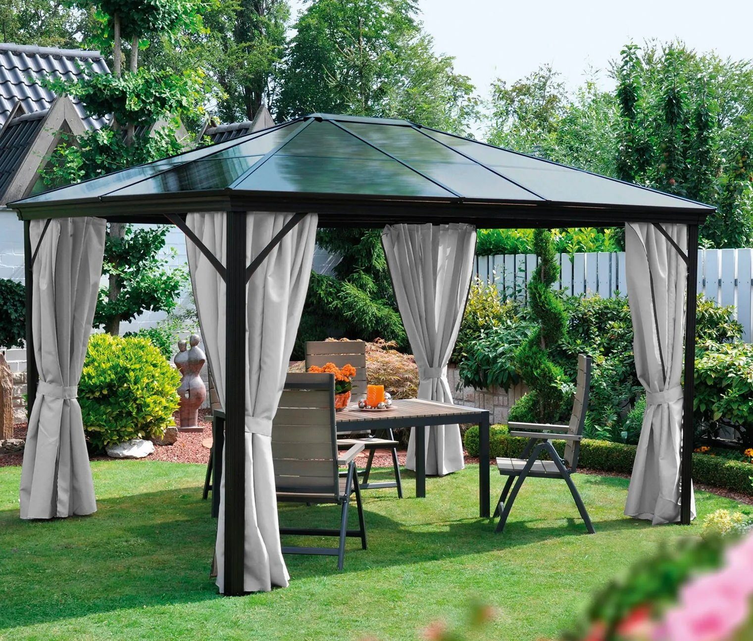 Leco Pavillon, Alu 3x3,65 Hardtop Set Profi Partyzelt inkl. Seitenteile