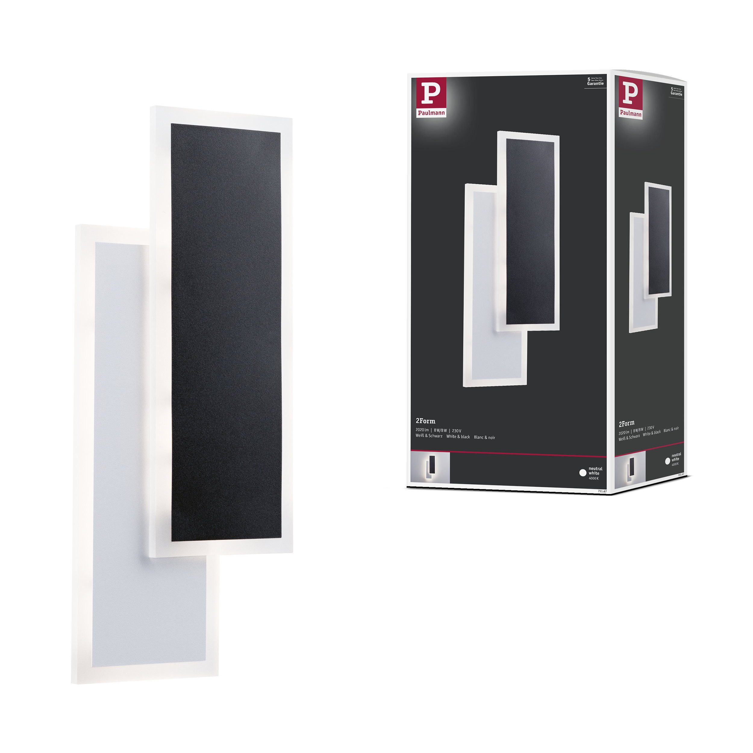 Paulmann LED Wandleuchte LED Wandleuchte 2Form 4000K 1070lm 230V 8W / 8W Weiß, Schwarz