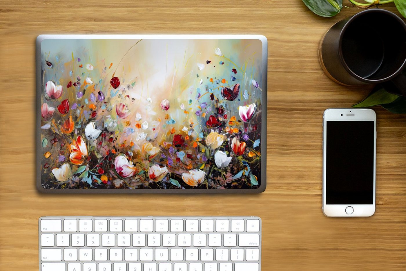 Thumbnail - MuchoWow Laptop-Aufkleber Ölfarben - Blumen - Farbenfroh - Natur
