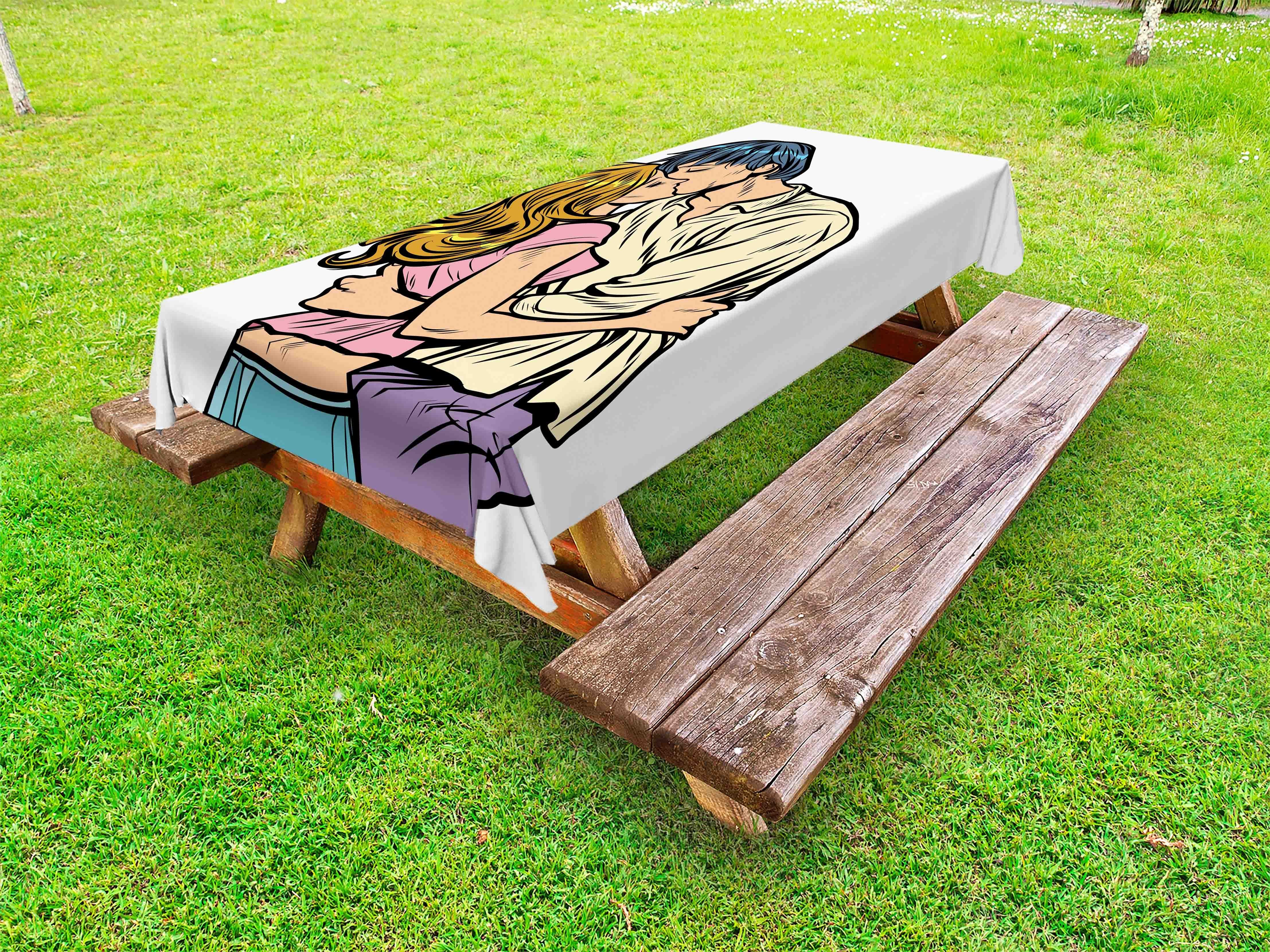 Abakuhaus Tischdecke dekorative waschbare Picknick-Tischdecke, küssen Junge Liebespaar-Motiv