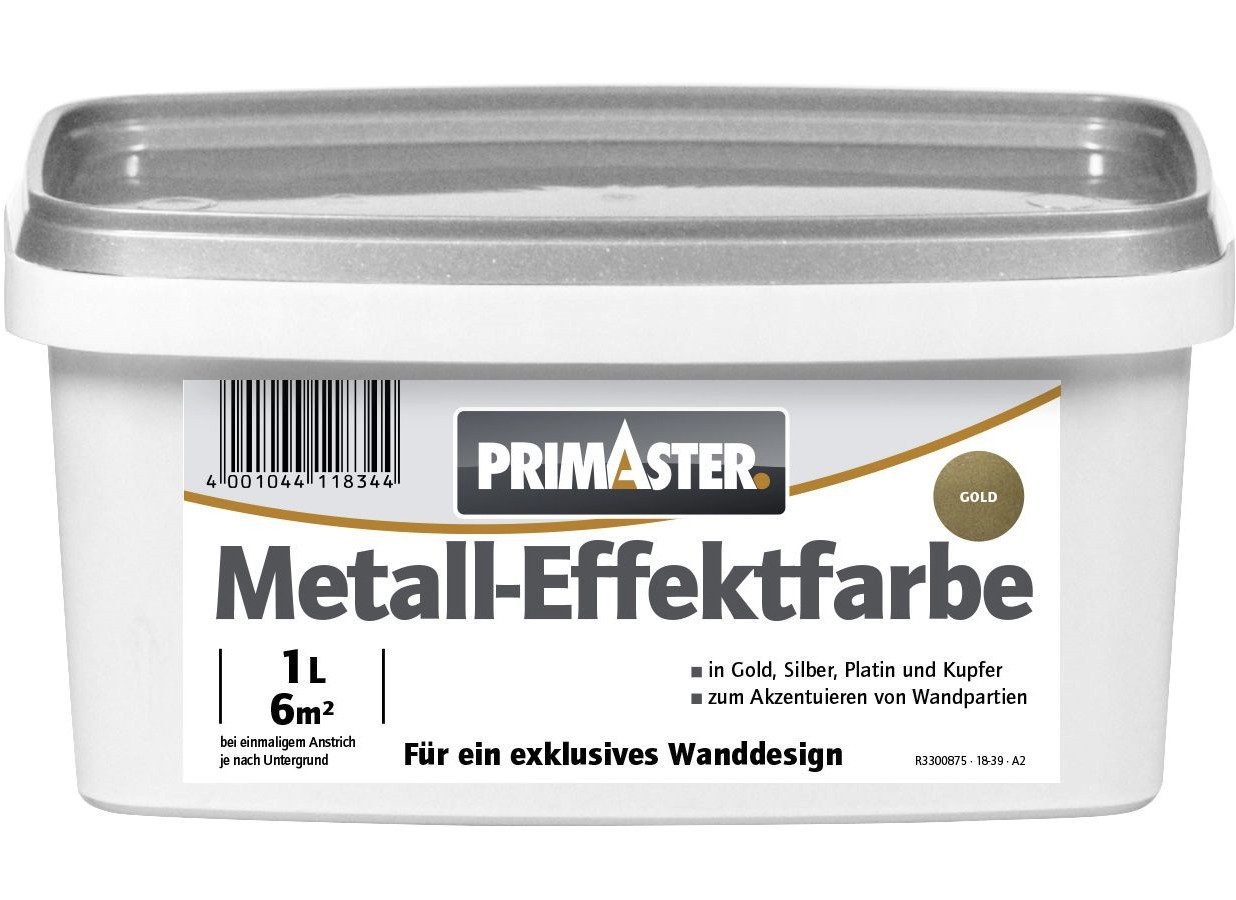 Primaster Wandfarbe Metall-Effektfarbe 1 L Seidenglänzend Wandfarbe, wasserbasiert, seidenglänzend