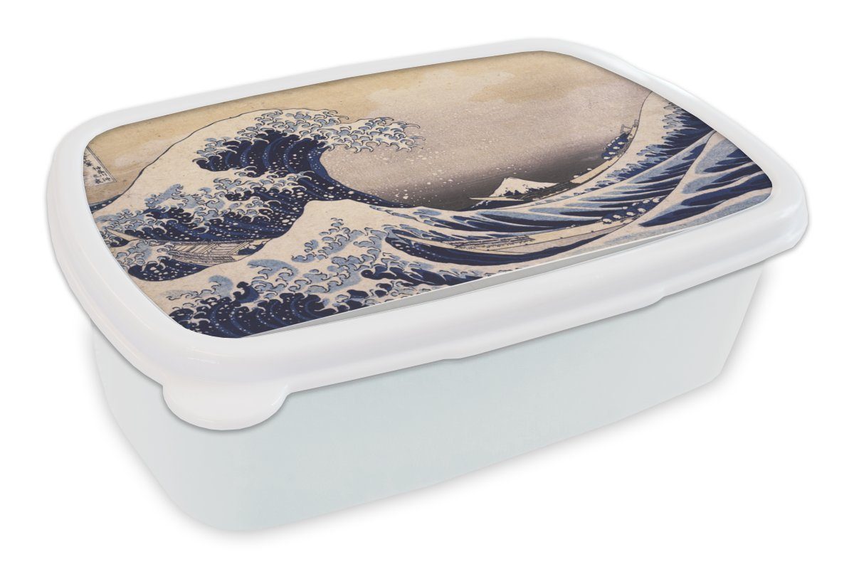 MuchoWow Lunchbox Brotdose, für von Mädchen Erwachsene, Hokusai, - (2-tlg), Gemälde Kinder weiß Kluft für Kunststoff, und von Brotbox und Kanagawa große Katsushika Jungs Die