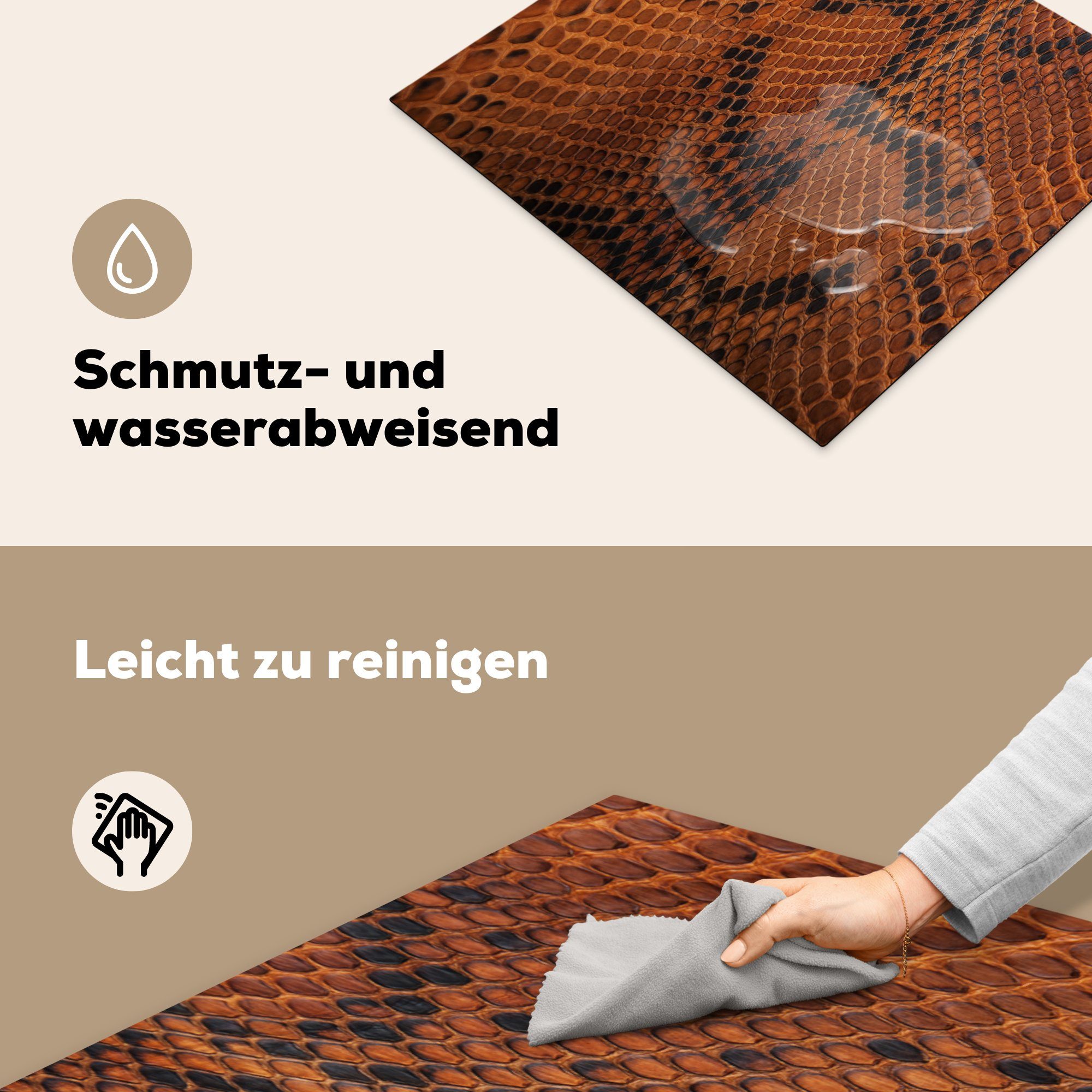cm, Textur Leder Induktionskochfeld für (1 Induktionsherd, Tierhaut, MuchoWow Küchen 58x51 - Dekoration Vinyl, Herdblende-/Abdeckplatte - tlg),