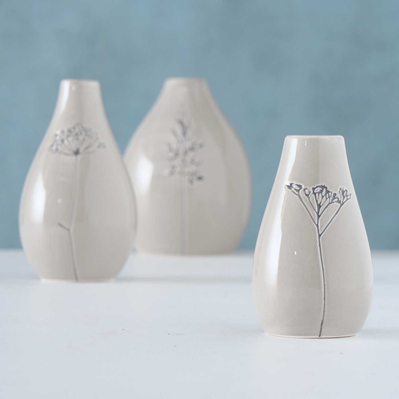 in Dekovase "Gräser" Vase 3er aus St) Set grau, BOLTZE (3 Keramik