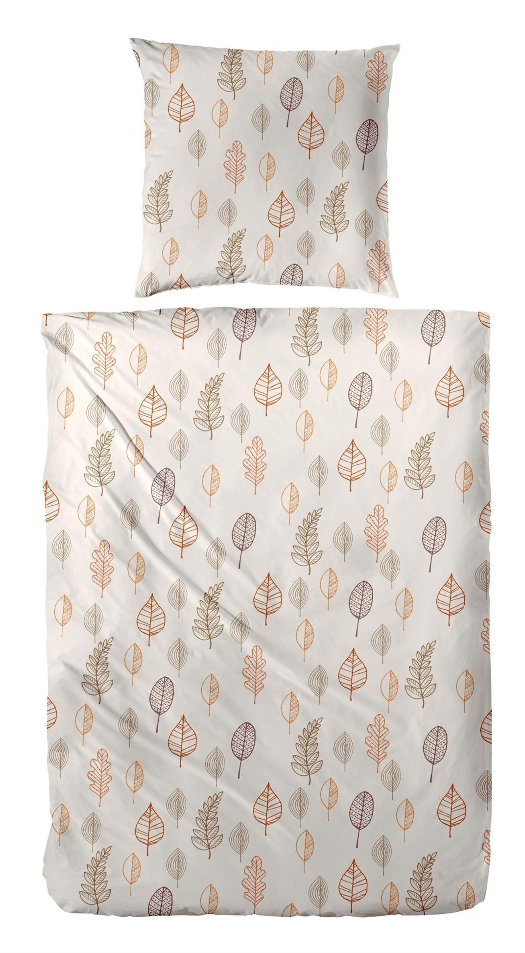 Carpe Sonno Постельное белье Biber 135x200 155x220 Kuschel Постельное белье Winter Flanell Baumwolle, Biber, 2 teilig, Flauschige Winterbettwäsche mit Reißverschluss Blätter 155 x 220 Beige