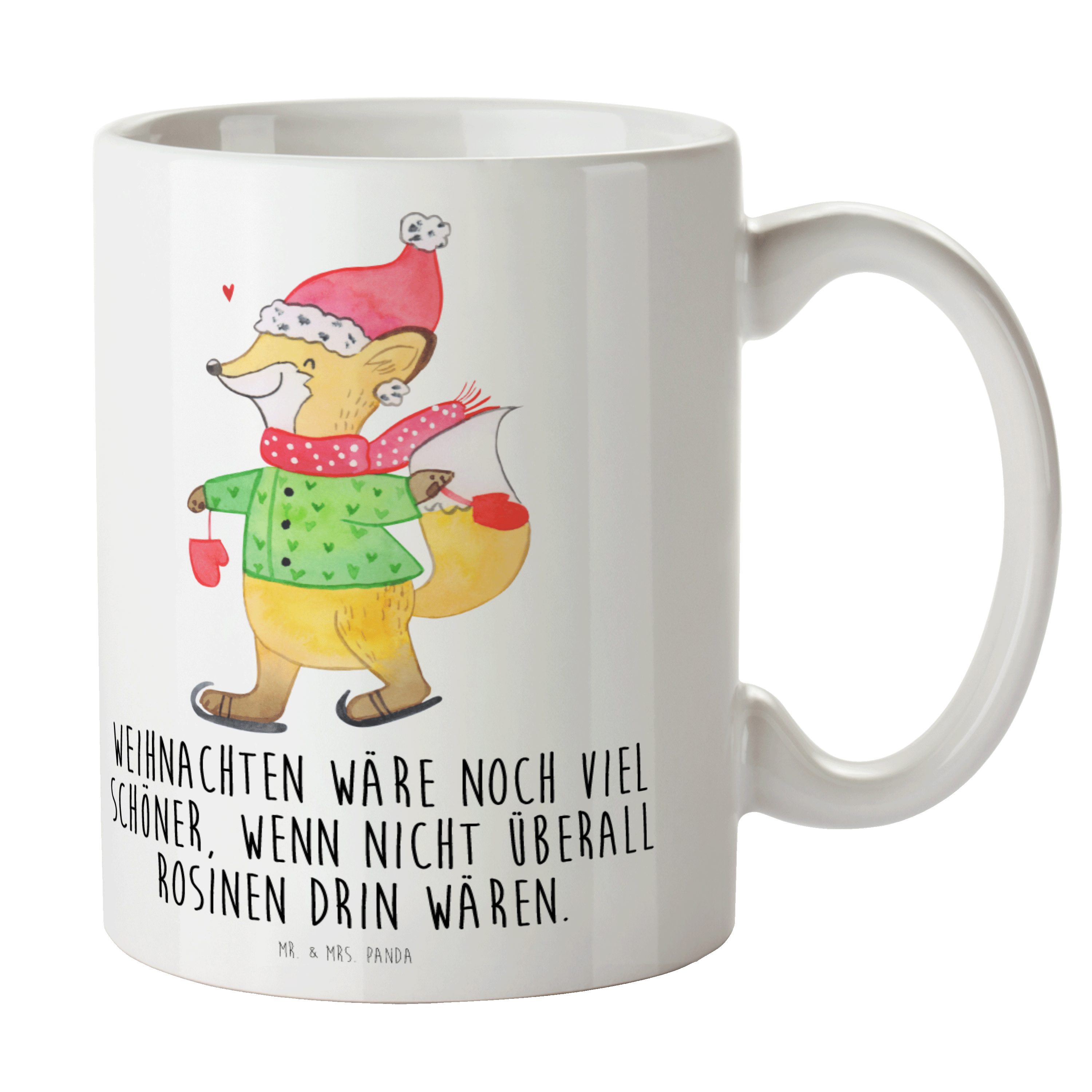 Mrs. & Schlittschuhe Fuchs - Mr. Teebech, Geschenk, Weiß Tasse Keramiktasse, Keramik - Winter, Panda