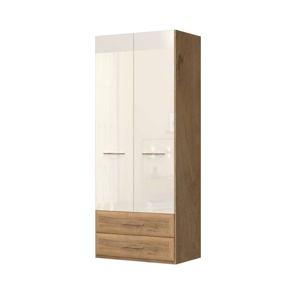 OTTO home Kleiderschrank Gala, beige hochglänzend UV lackiert, kratzfest, FSC-zertifiziert (abgerundete Schubladen aus MDF im Holzdekor, soft-close) hoher Schrank (224cm), in den Breiten 92 und 137cm, Made in Europe