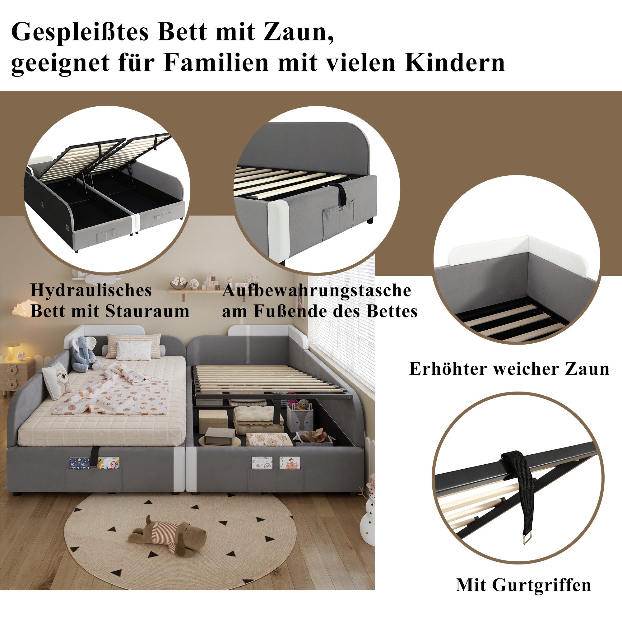 REDOM Schlafsofa mit Erhöhter Weicher Zaun, Hydraulischem Stauraum, 90x200/ günstig online kaufen